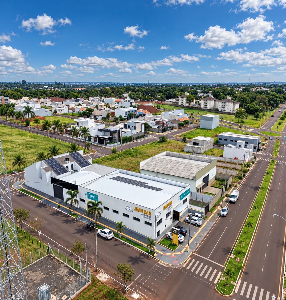 Vista aérea da Jean Car Auto Center na avenida